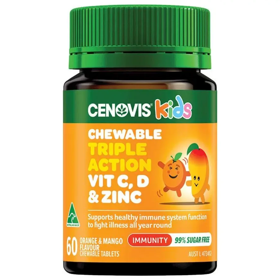 (PRE ORDER) Cenovis Kids Chewable Triple Action C D & Zinc 60 Tablets shelf life 2yrs