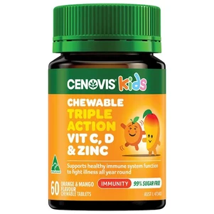 (PRE ORDER) Cenovis Kids Chewable Triple Action C D & Zinc 60 Tablets shelf life 2yrs