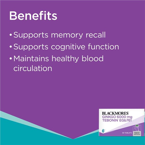 [PRE-ORDER] STRAIGHT FROM AUSTRALIA - Blackmores Ginkgo 6000mg Tebonin Memory Support 30 Tablets