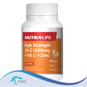 Nutra-Life High Strength Vitamin C 1200mg + Vitamin D + Zinc 60 Tablets Exp 20/05/2025