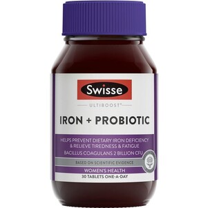 (PRE ORDER) Swisse Iron + Probiotic 30 Tablets shelf life 2yrs